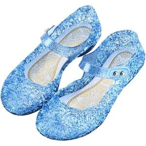 Girls Blue Glitter Princess Dress Up‎ Shoes Costume Party Elsa Size 12-12.5 NEW